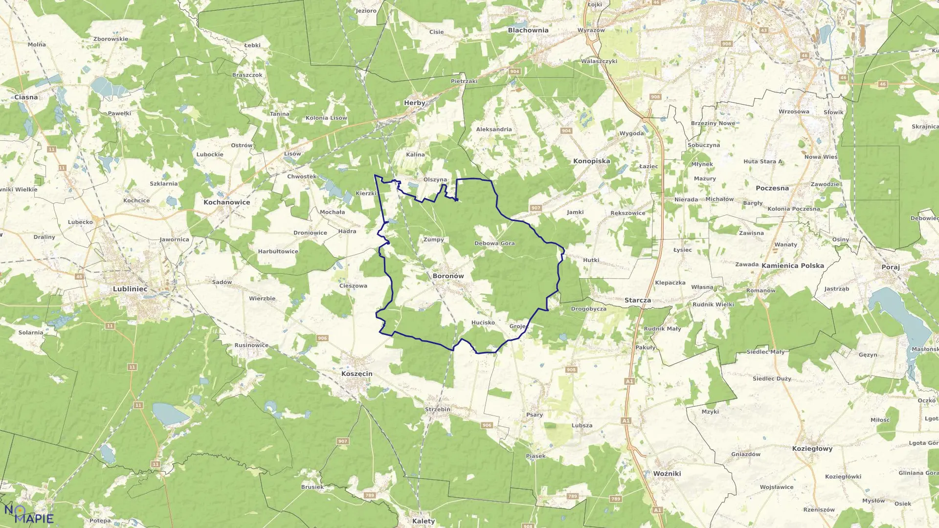 Mapa obrębu Boronów w gminie Boronów